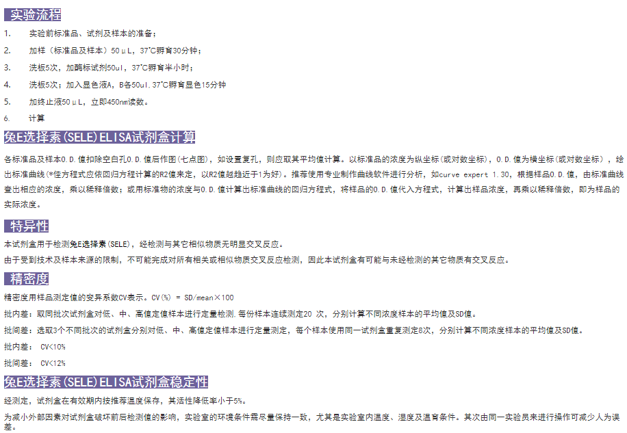 兔E選擇素(SELE)elisa試劑盒實(shí)驗(yàn)流程 兔E選擇素(SELE)elisa試劑盒實(shí)驗(yàn)流程